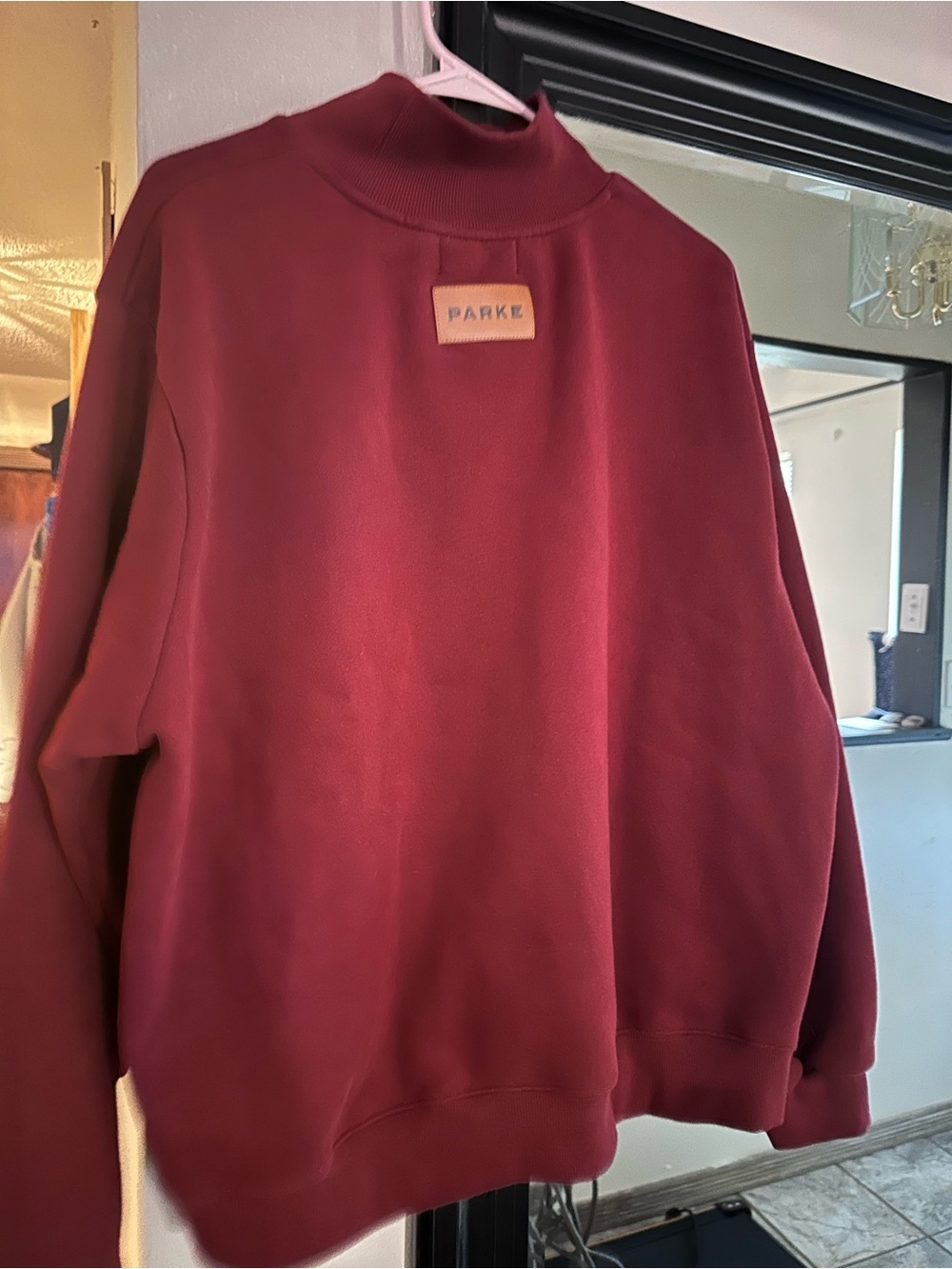 PARKÉ High-Neck Knit Turtleneck Sweater in Deep Wine
